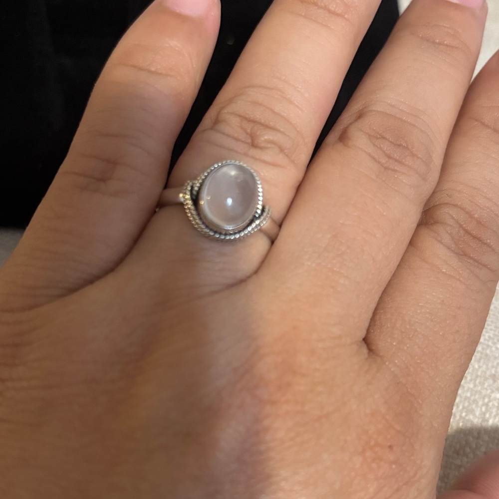 Silver 925 Moonstone Rope Design Ring - Picture 2 of 3